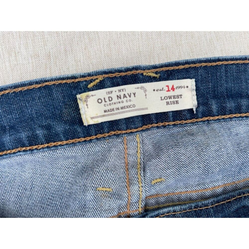Y2K Vintage Old Navy Lowest Rise Flare Jeans Size 14 Utility Pocket Denim - Picture 2 of 10